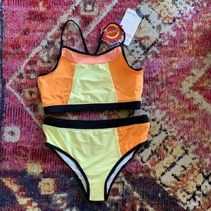As rose rich girls two piece neon swimsuit size m (10/12)